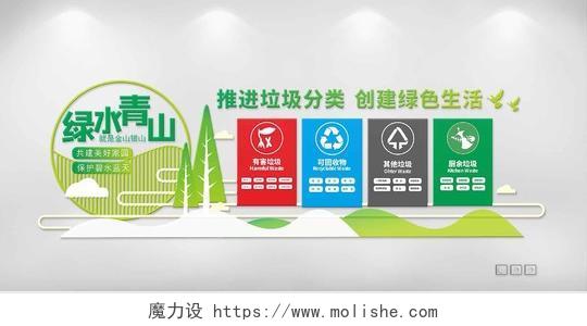 绿色几何中国风推进垃圾分类创建绿色生活垃圾分类文化墙